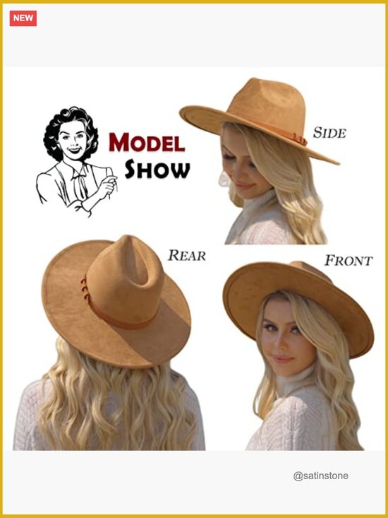 Big Wide Brim Fedora Hat - Felt Panama Rancher Hat with Adjustable Strap main image 3